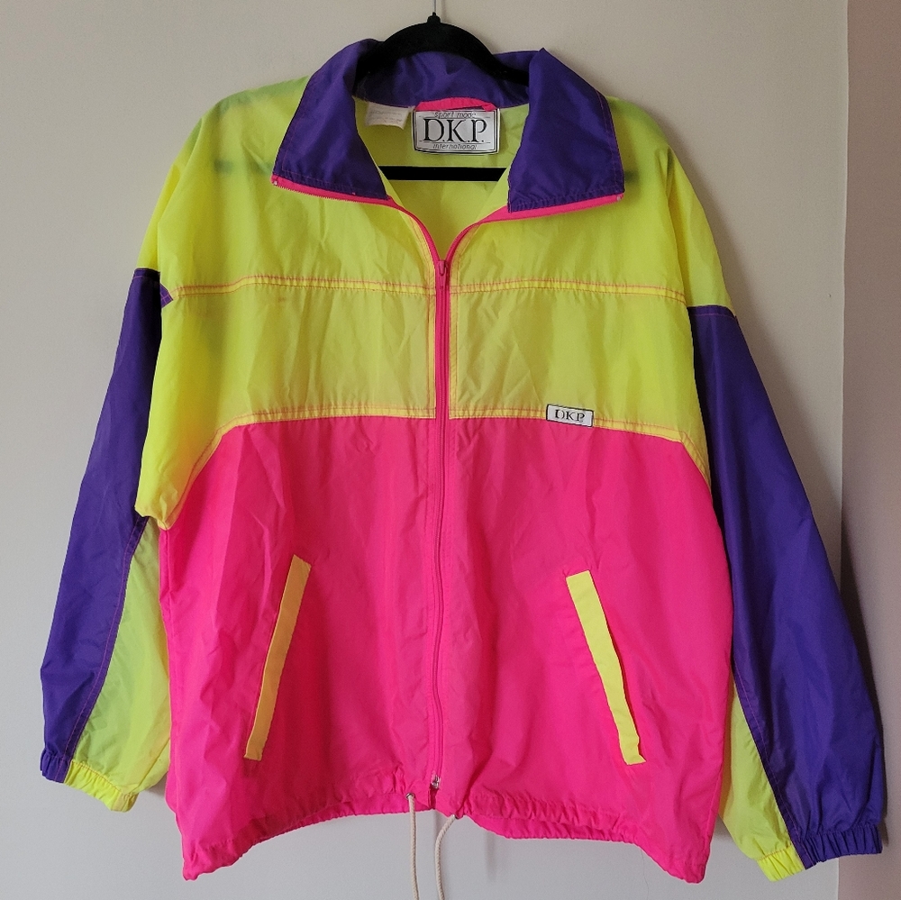 Vintage 90s Neon Windbreaker Lightweight Jacket - Picture 1 of 7